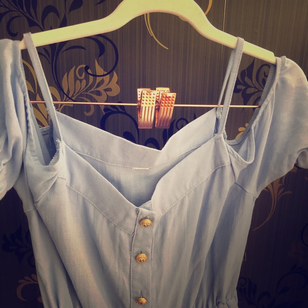 Baby Blue Dress with Gold Buttons